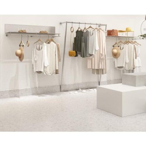 Stainless steel drawing clothes shelf womens clothing store wall display rack hanging clothes shelf