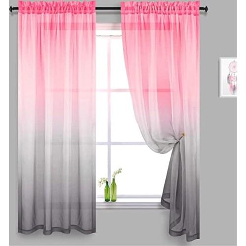 Pink Grey Semi-Transparent Curtains Sheer Curtains For Bedroom Linen Voile Curtain Home Decoration