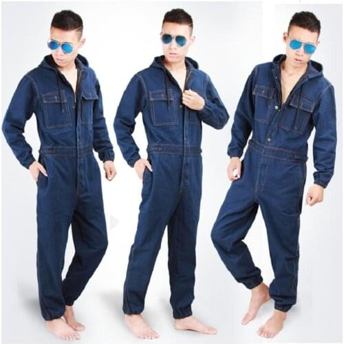 Worker clothing workwear overalls denim jumpsuit male/female Factory uniforms Work clothes Long-sleeve Thick hooded welding suit