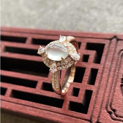 Original design high ice chalcedony egg noodle opening adjustable ring Chinese retro charm womens brand silver jewelry