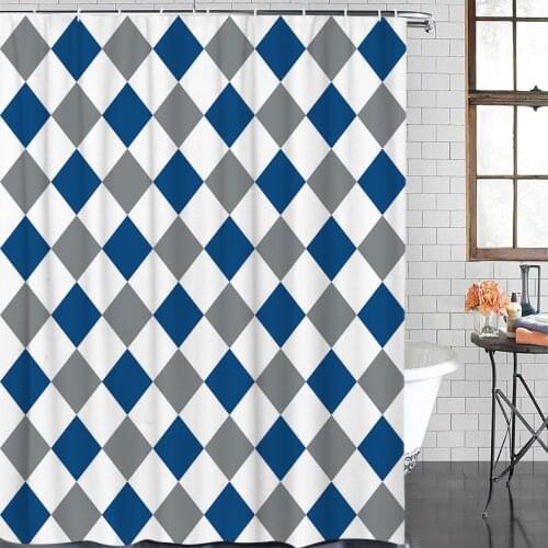 Rhombus Check Texture Blue Gray Shower Curtain Polyester Fabric Waterproof Shower Curtains Modern Bathroom Curtain