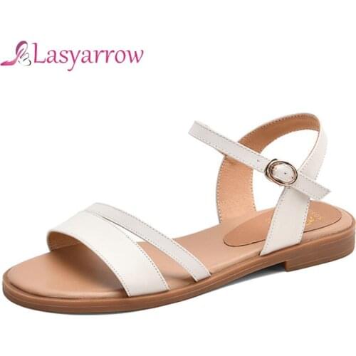 Lasyarrow Fashion Women Sandals Genuine Leather Shoes Female Flats Platform Sandals Fashion Flat Summer Ladies Casual Shoes