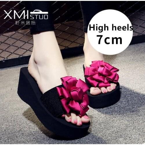 Handmade Female Summer Thick-Soled Sandals Fashion Non-Slip Casual Beach Shoes Fat Candy Color One-Word Slippers Large Size