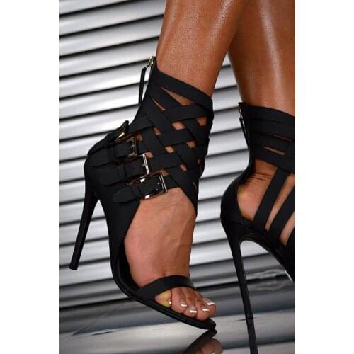 New Fashion Women Open Toe Straps Bandage Buckle High Heel Sandals Ankle Wrap Back Zipper Pumps Sandals Dress Shoes Real Photo