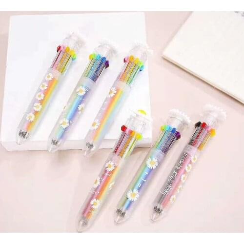 36PCS Stationery Daisy 10 Color Ballpoint Pen Sunflower Multi Color Pen Student Chrysanthemum Ten Color Hand Account Pen