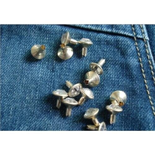 Rhinestone rivet for jean/garment,silver metal with clear rhinestones.500sets/lot,6mm rhinestone button