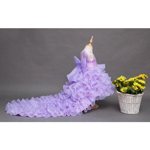 3-14T flower girl Trailing wedding dresses Girl high quality Tutu Mermaid dress V-neck big bow Princess long dress Party