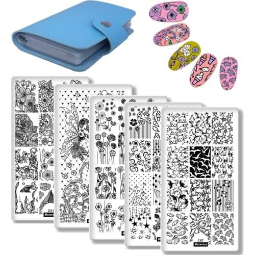 DIY Manicure Plate Flower Geometry Series 5Pcs Nail Art Plates+1Pc 20 Slots Large Rectangular Nail Art Stamping Template Holder