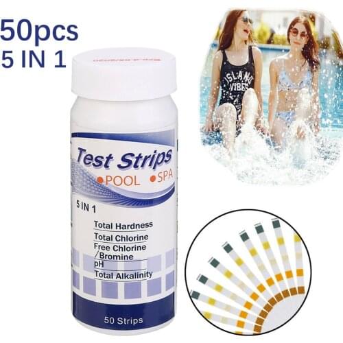 5 in 1 Swimming Pool Spa Water Test Strips 50pcs/bottle Acid Water Hardness Chlorine Alkalinity PH Cyanuric Bromine test Tools#2