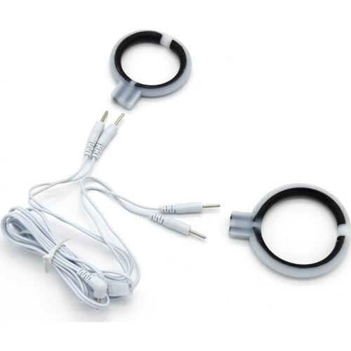 2 PCS Electric Shock Silicone Cock Ring Delay Ejaculation Penis Extender Electro Stimulation Medical Themed Male Sex Toys