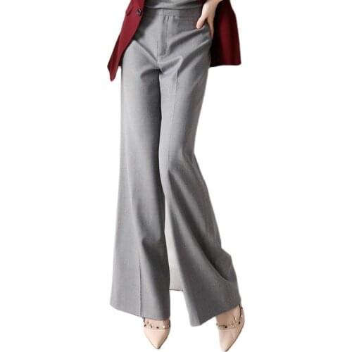 Women Elegant High Quality Wool Wide-legged Suit Pants Dark Light Gray Office Lady Casual Business Trousers
