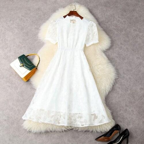 Europe and the United States womens clothing New Summer 2021 Short sleeved butterfly print back lace-up White dress