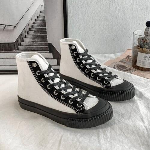 2021 Summer Womens Vulcanize Shoes High Gang White Shoes Ladies Lacing Comfort Breathable Walking Canvas Zapatos De Mujer