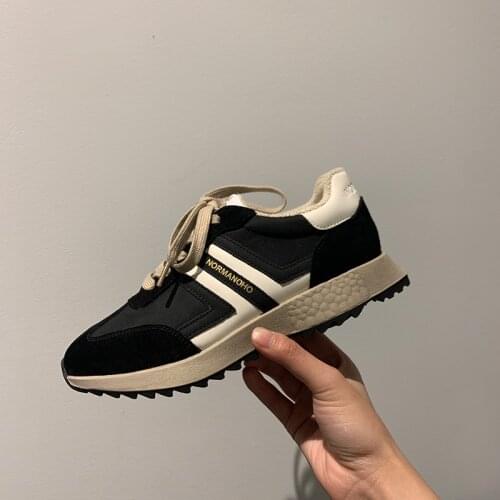 Osunlina Womans Flats Cross Tied Black White Genuine Leather Sneaker Platform Slip On 3.5cm Comfortable Casual Heel Shoes Lady