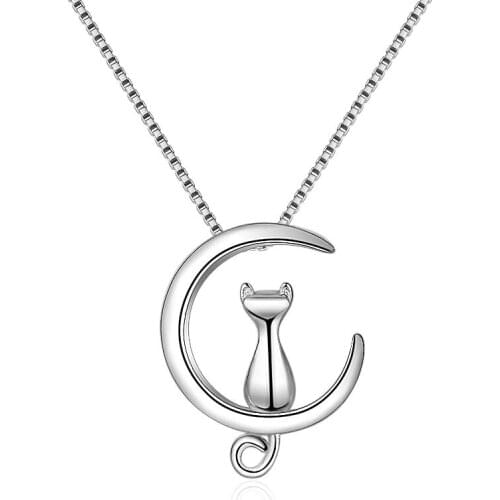 Hot Charm Necklace Pendant Cute Animal Cat Moon Necklaces for Women Gilr Party Jewelry Gift Collier