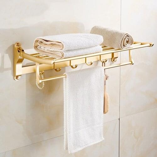 Aureate Towel Hanger Nail Free Foldable Bath Towel Rack Active Bathroom Towel Holder Double Towel Shelf with Hooks