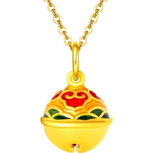 Pure 24K Yellow Gold Pendant 3D Hard Gold Ruyi Bell Necklace Pendant