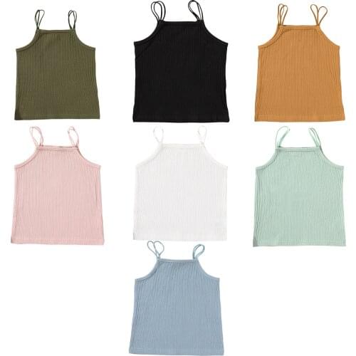 25# Girl Underwears Tops For Girls Toddler Kids Baby Girls Tank Top Solid Ribbed Knit Straps Tops Sun-top Vest Clothes Майка