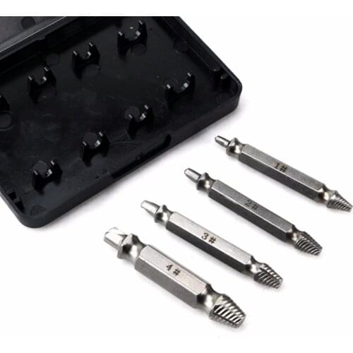 4pcs/set Damaged Screw Extractor Drill Bits Guide Set Broken Speed Out Easy out Bolt Stud Stripped Screw Remover Tool