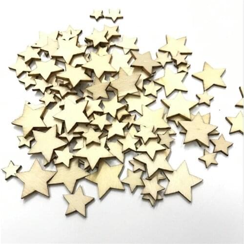 50pcs/pack Unfinished Wood Star Wood Craft Wood Slices Wooden Star Cutouts for Cardmaking DIY Art Wedding Decoration and DIY