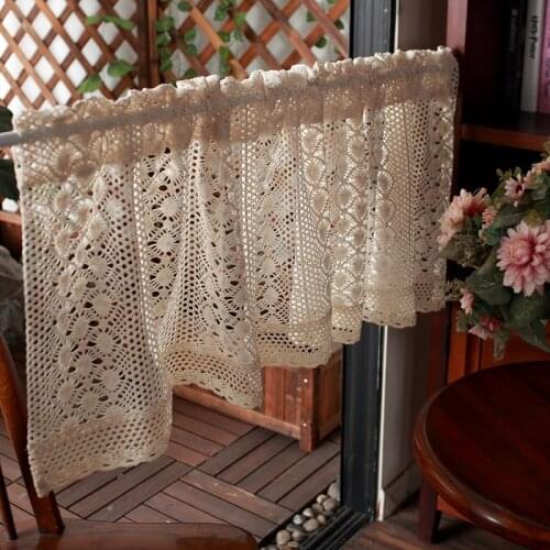 American Country Cotton Thread Crochet Half Curtain Valance Rod Pocket Door Curtain Cabinet Partition Small Drapes Custom #4