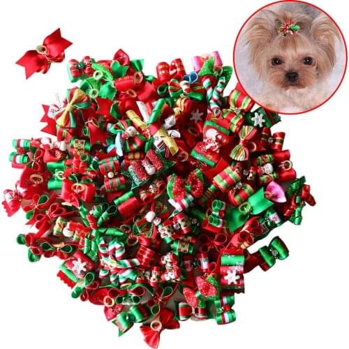 50pcs in pairs Christmas Pet Dog Bows Santa Claus Snowman Pet Hair Bows Pet Holiday Grooming Accessories