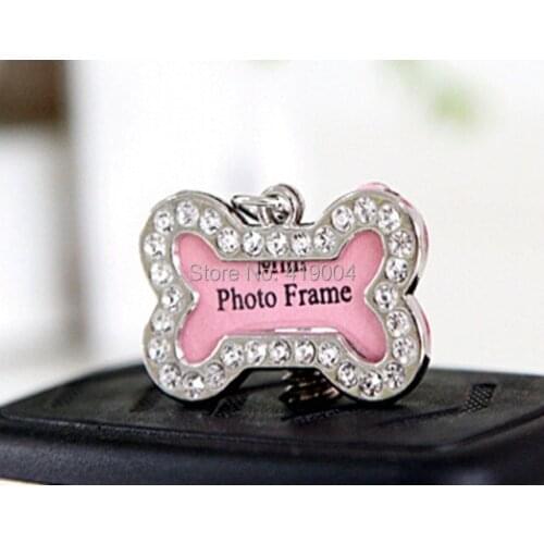 Free Shipping Big Size Pet Name Tag Rhinestone Bone Shaped Necklace Pendent Charm Cat Dog ID Tag,100pcs/lot