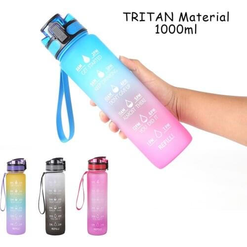 1L Tritan Material Water Bottle with Time Marker BPA Free Frosted Leakproof Portable Reusable Cup For Outdoor Sports Fitness