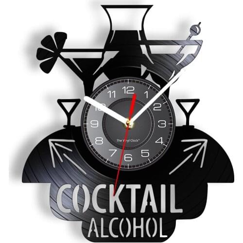 Cocktail Alcohol Party Time Vinyl Record Wall Clock Fruit Wine Home Bar Pub Decor Kitchen Dining Room Decor Handicraft Watches