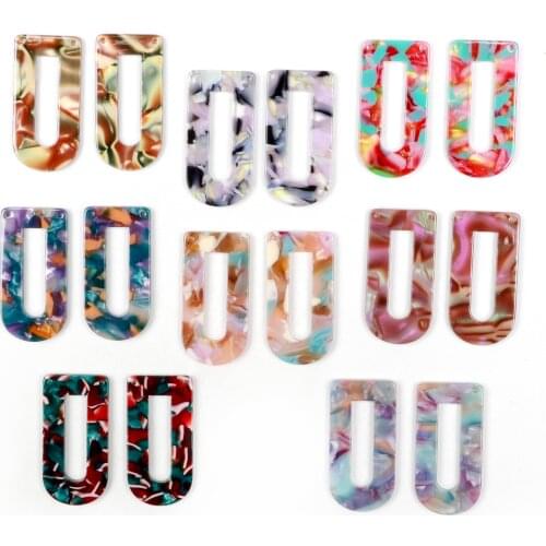 Tortoise Shell Earrings Charm,Acetate Acrylic D Shaped frame Pendants,Boho Earring Parts ,40mm x 20mm,ACE-285