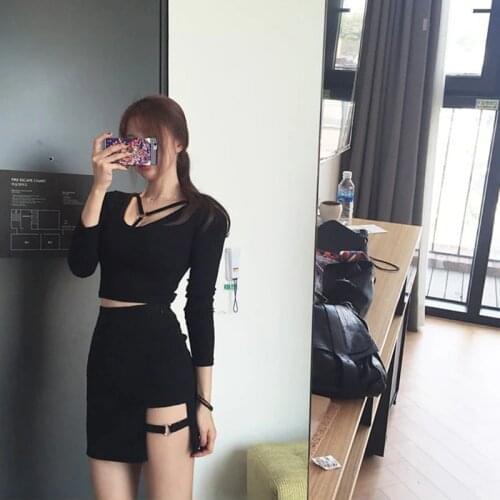 Korean Style Black Package Hip Skirts Slit Irregular Hem Pencil Micro Mini Skirt Drop Ship