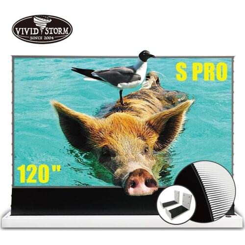 VIVIDSTORM S PRO 120 Inch Electric Tension Floor Screen for Ambient Light Rejecting Ultra Short Throw Laser 4k Projector