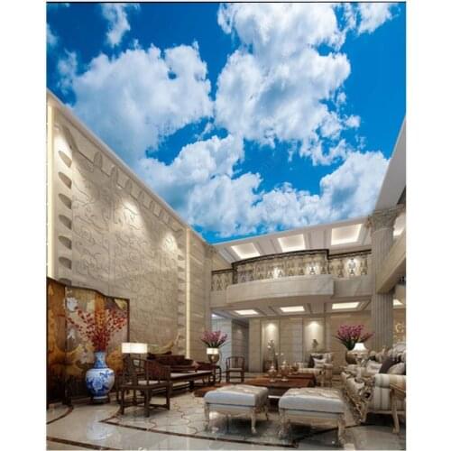Custom ceiling wallpaper 3d zenith mural wallpaper for walls 3d Modern sky hd blue sky and white clouds ceiling zenith mural