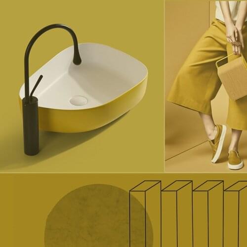 Nordic Yellow Above Counter Basin Ceramic Square Bathroom Art Washbasin Shampoo Sinks Hand Painted Porcelain Sinks with tap
