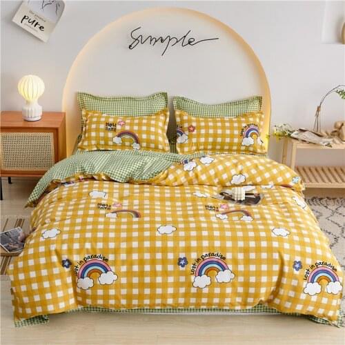 Cartoon rainbow Bedding Set，Duvet Cover With Pillowcase 240x210，210x210 Quilt Cover,Yellow plaid King size Blanket Cover，2020