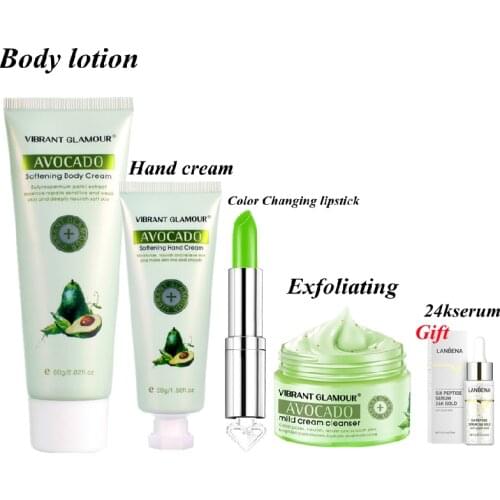 Avocado Hand Cream Exfoliating Gel lip Balm Nourishing Body lotion Skin Care Kit Whitening Moisturizing Body Care Cream Serum