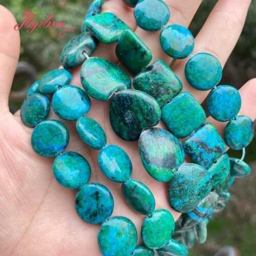 Round Square Coin Green Dyed Chrysocolla Stone Loose Beads for Men Women Accessories DIY Necklace Bracelet Jewelry Making 15"