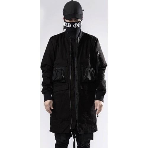 Pupil travel Tactical long MA-1 jacket with liner multiple pockets back storage techwear darkwear ninjawear
