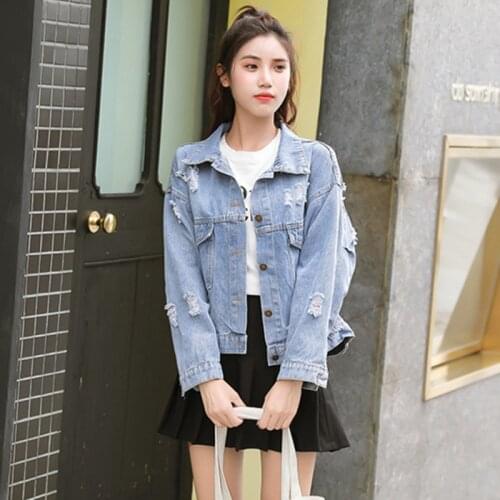 Fashion Korean Women Bow-knot Hole Denim Jacket Female Embroidery Spring Autumn 2021 Small Solid Color Long-sleeved Top Trend