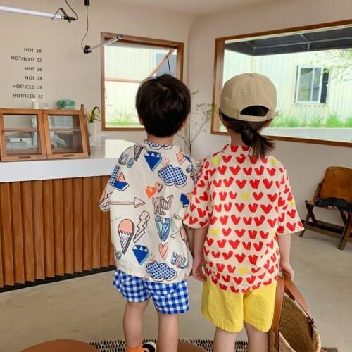 Summer boys girls cartoon fashion printing shirts Korean style cotton short sleeve casual holiday Tees
