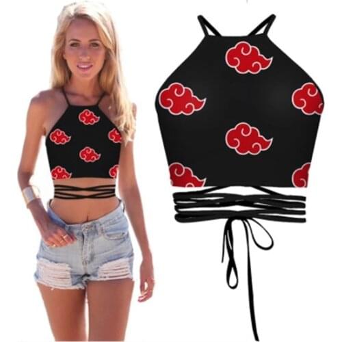 Anime Vest Tank Top Cosplay Red Cloud Costume Camis Crop Top Navel Bare Vest Stylish Ladies Lace-up Camisole Tops