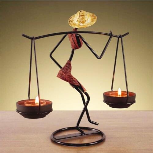 Metal Lady Character Sculpture Candleholder Figurines For Home Decoration Hnadmade Crafts Knitted Straw Hat Candle Holder
