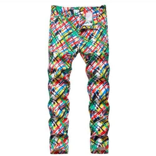 2021 Mens Fashion 3D Graffiti Printed Jeans Men Hip Hop Streetwear Cotton Denim Pants Slim Fit Male Casual Long Trousers