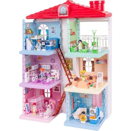 Princess Villa Plastic DIY Dollhouses Play House Furniture Kit With Led Light Assembled Doll House Toys for Girls Children Gifts