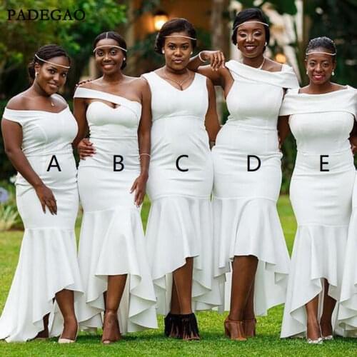 New White Long Bridesmaids Dresses Mermaid Sleeveless Satin High Low Cheap Bridesmaids Dresses Prom Custom Made