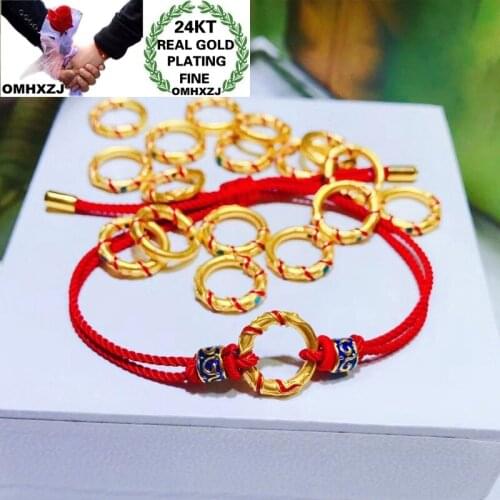 OMHXZJ Wholesale CA352 European Fashion Hot Fine Woman Man Party Birthday Wedding Gift Circle Beads DIY 24KT Gold Pendant Charm