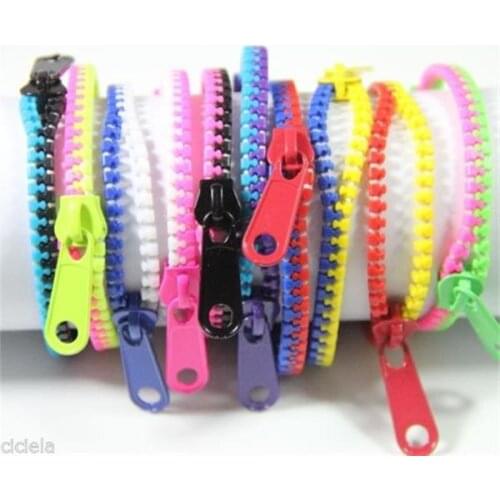 Wholesale 100pcs Mix Many Colors Bohemia ABS Zipper Bracelets Two-tone Lovers Bracelet Wristband Jewelry For Boys Girls