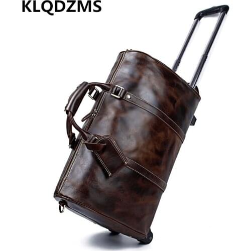 KLQDZMS New Business Briefcases Mens Genuine Leather Bags Male Rolling Luggage Multifunctional Handbag Casual Trolley Luggage
