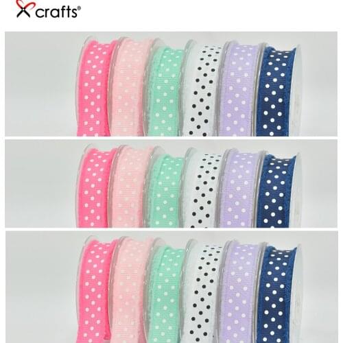 PPCrafts 25MM Grosgrain Ribbon Printed Dots Fringed For DIY Sewing Gift Handmade Wedding Tape 50yards