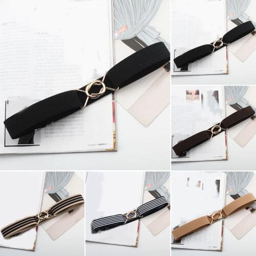 Fashion Metal Buckle Thin Stretchy Waist Belt Striped Elastic Waistband Elegant Women Girdle Accessories Black Female Belt 2020